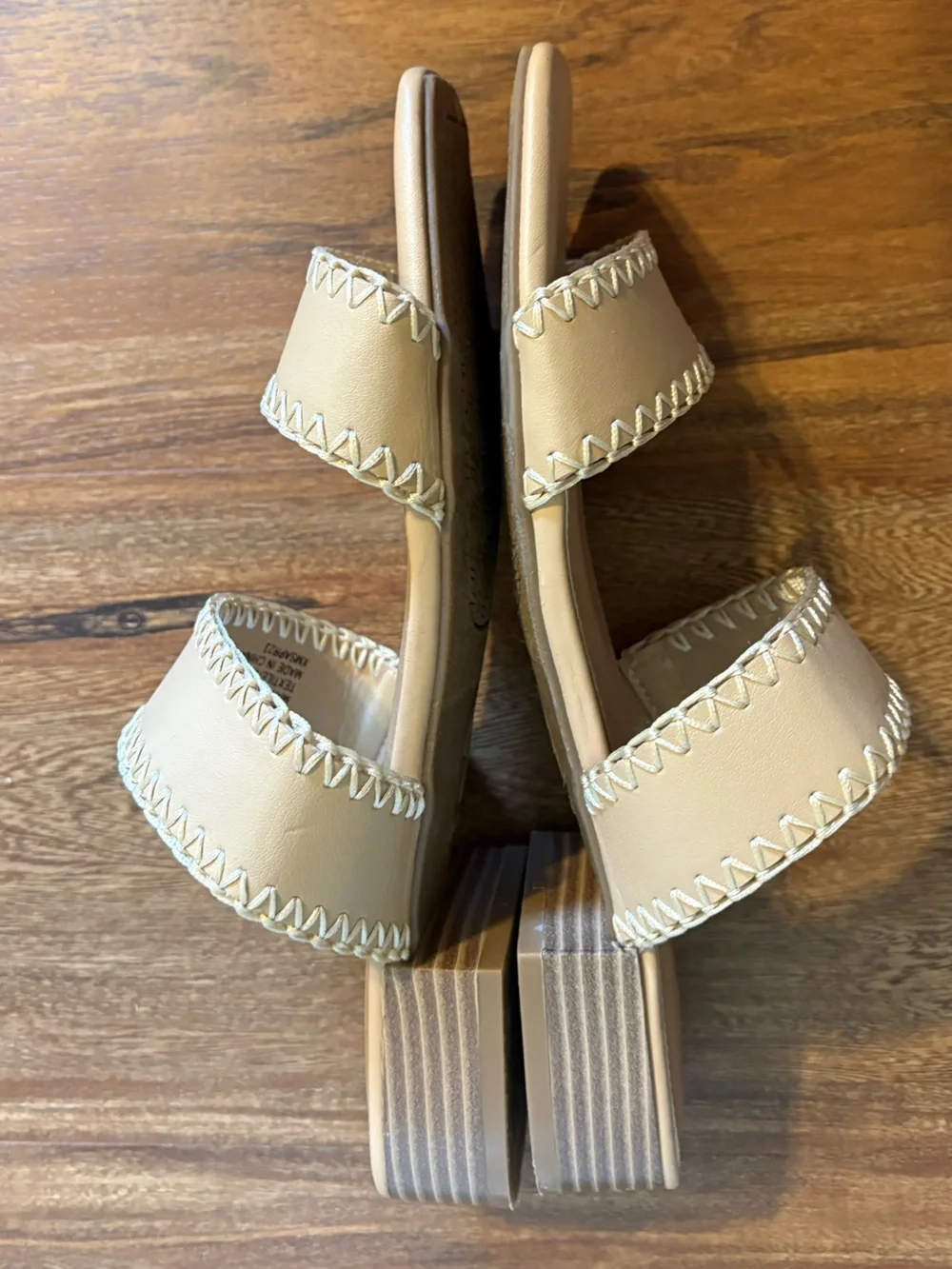 Joie Size 8 Beige Double-Strap Slide Sandals with Contrast Stitching